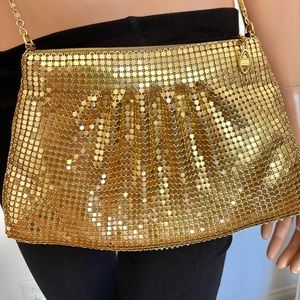 Golden Crown Lame Gold Crossbody Shoulder Bag Designer Chain Party Night Chic